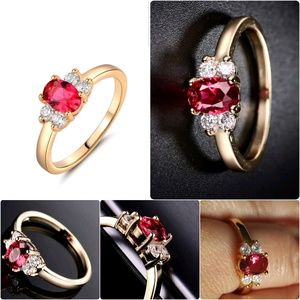 18k Yellow Gold Filled Oval Red Garnet Crystal